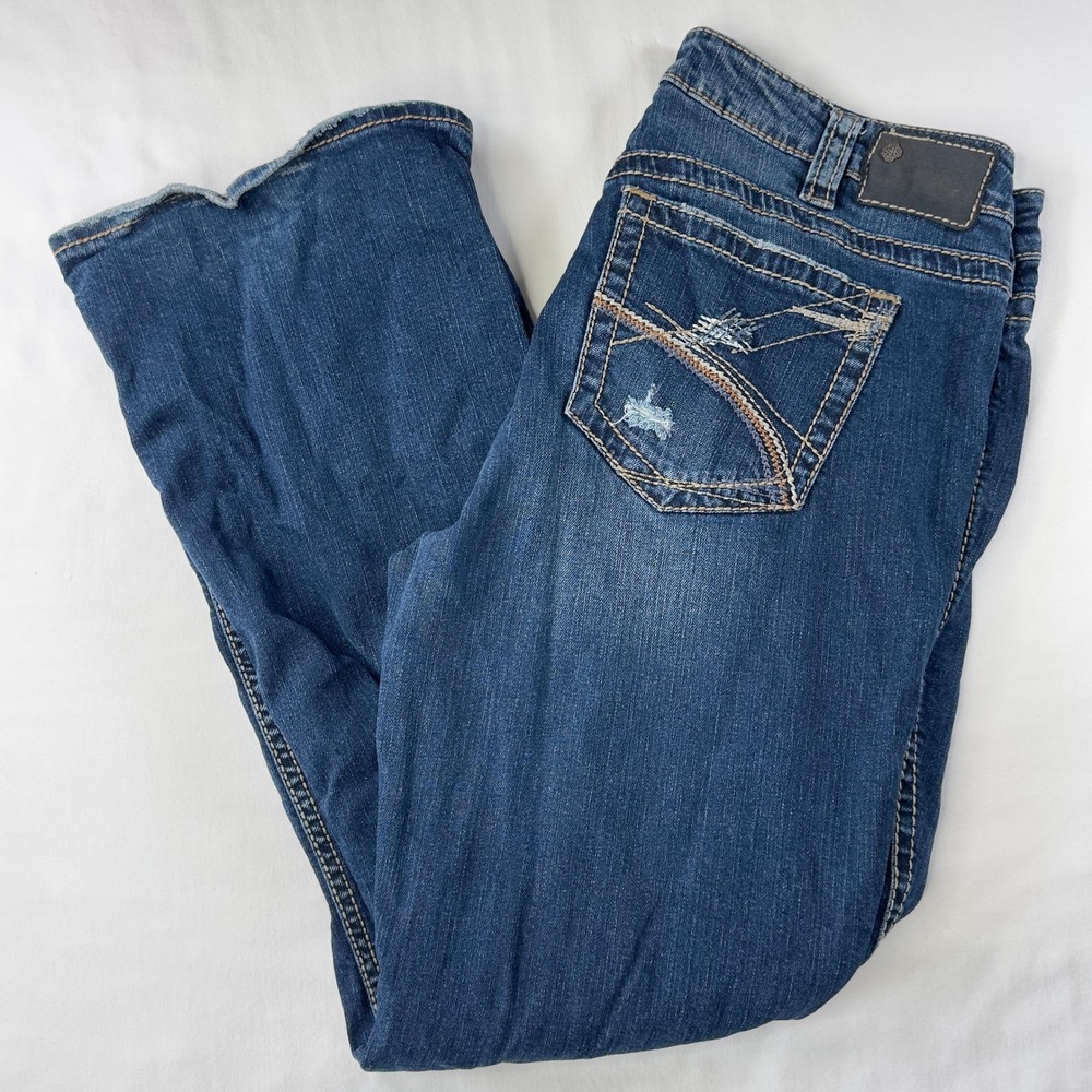 Silver Jeans Women's 16x31 Frances 18" Boot Cut Distressed Slit Blue Denim